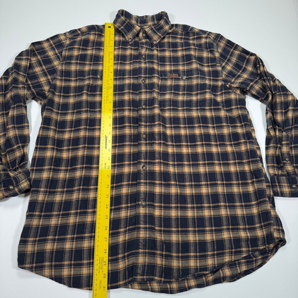Carhartt Flannel Shirt Mens L Navy Blue Tan Plaid Cotton Workwear Long Sleeve - Picture 4 of 10